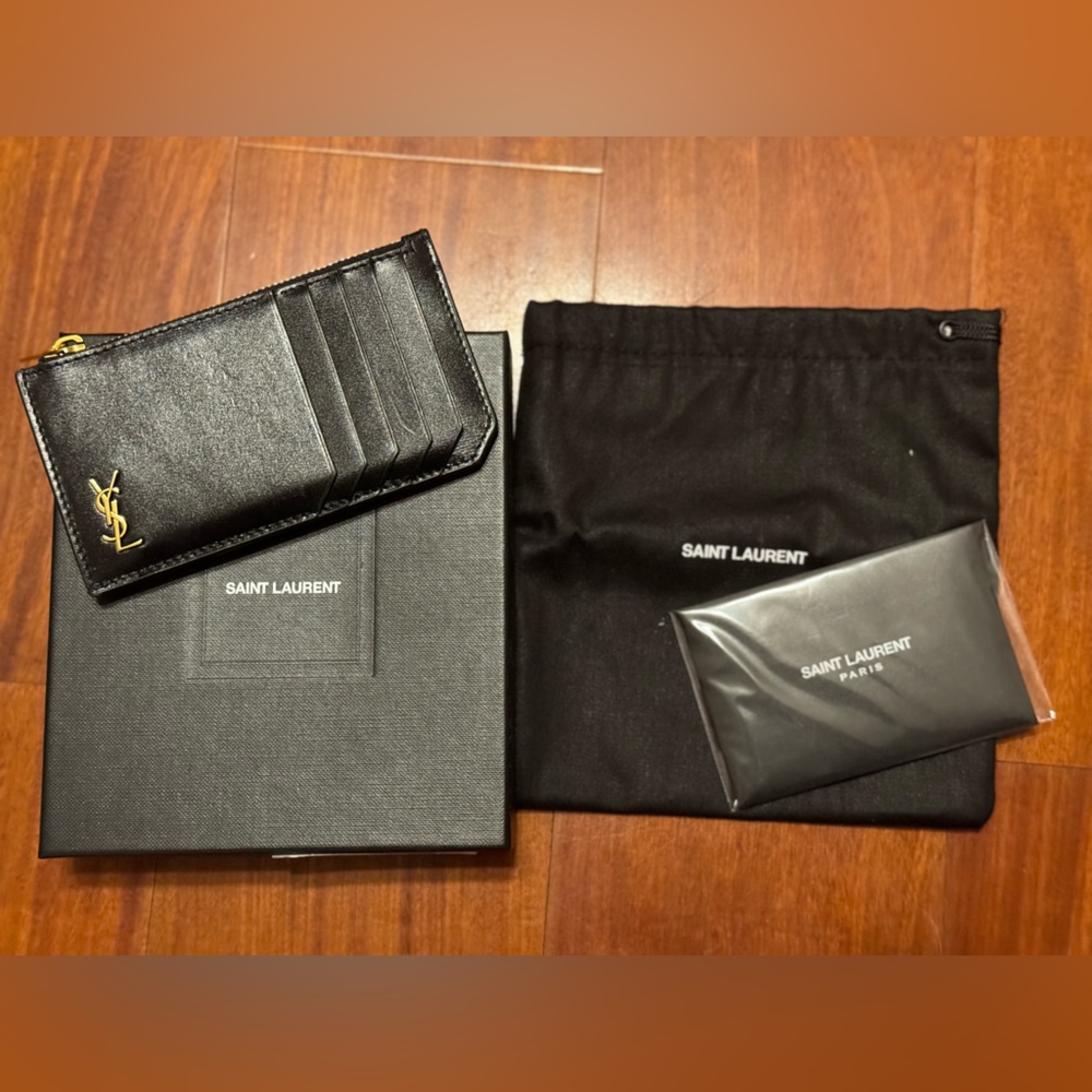 YSL Tiny Monogram Ziptop Card Case in Smooth Leather